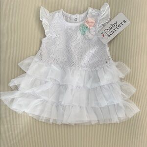 Baby Starters White Lace Ruffle Dress with Pastel Flower Accents